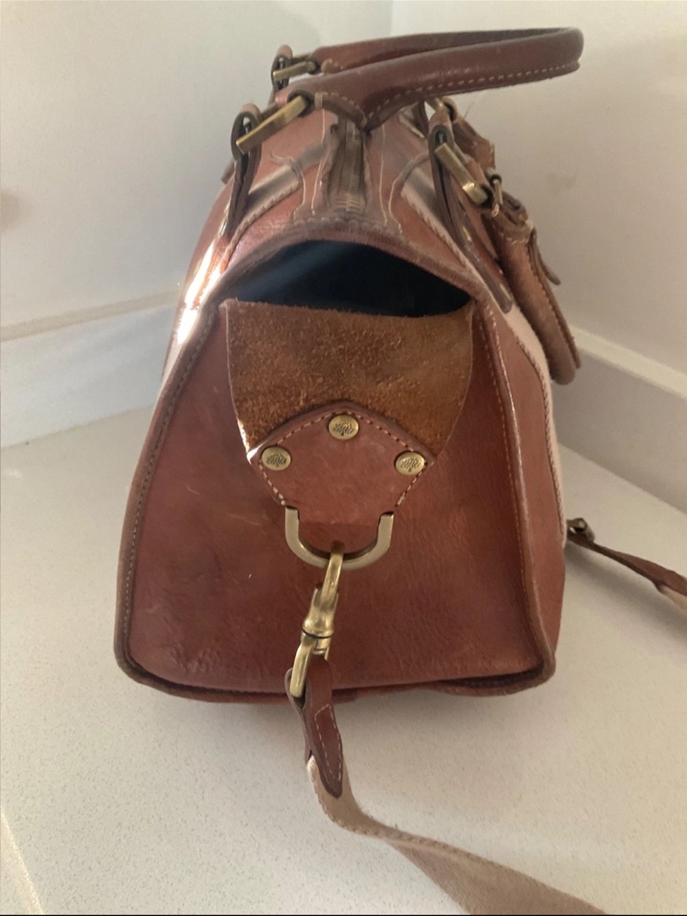 Mulberry Brown Leather and Beige Canvas Satchel - Picture 4 of 16